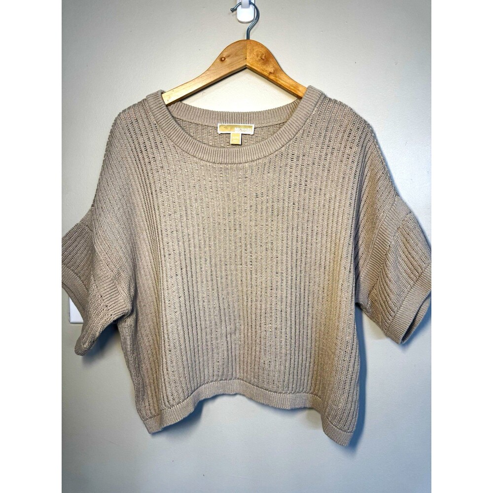 MICHAEL Michael Kors Beige Rib-Knit Crew Neck Dolman Sleeve Sweater XL Fall